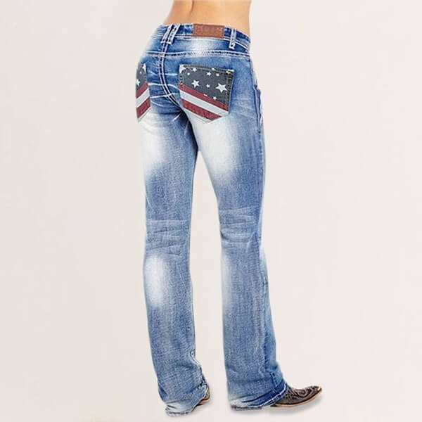 Dame bootcut jeans med flag-detaljer – Madison