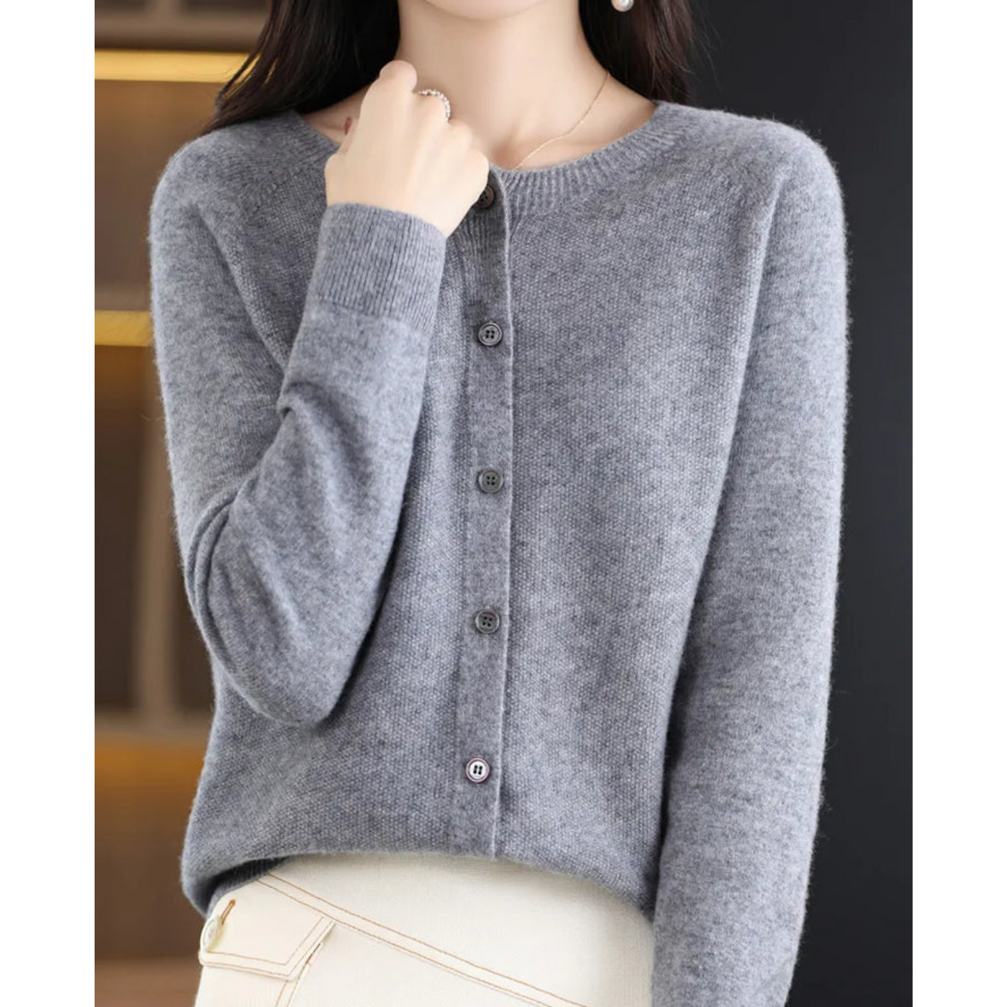 Dame Rundhalset Cardigan – Amalia Efterårsfortryllelse