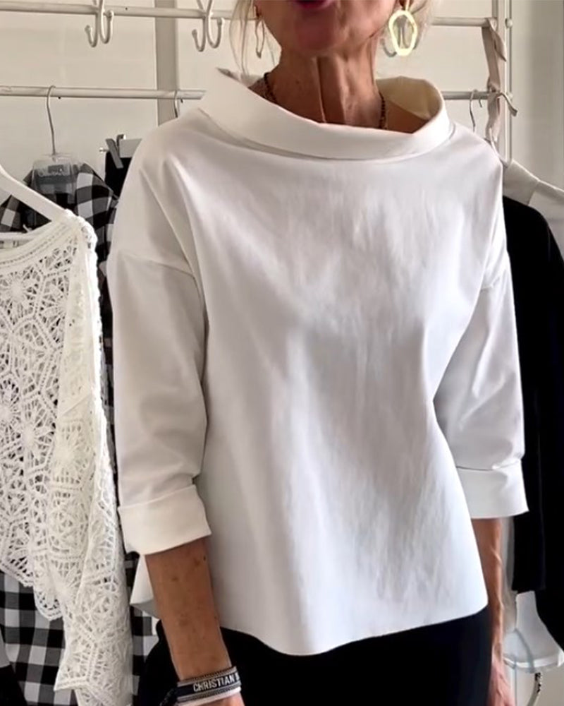 Dame efterårsbluse med høj krave og 3/4-ærmer – Mireille