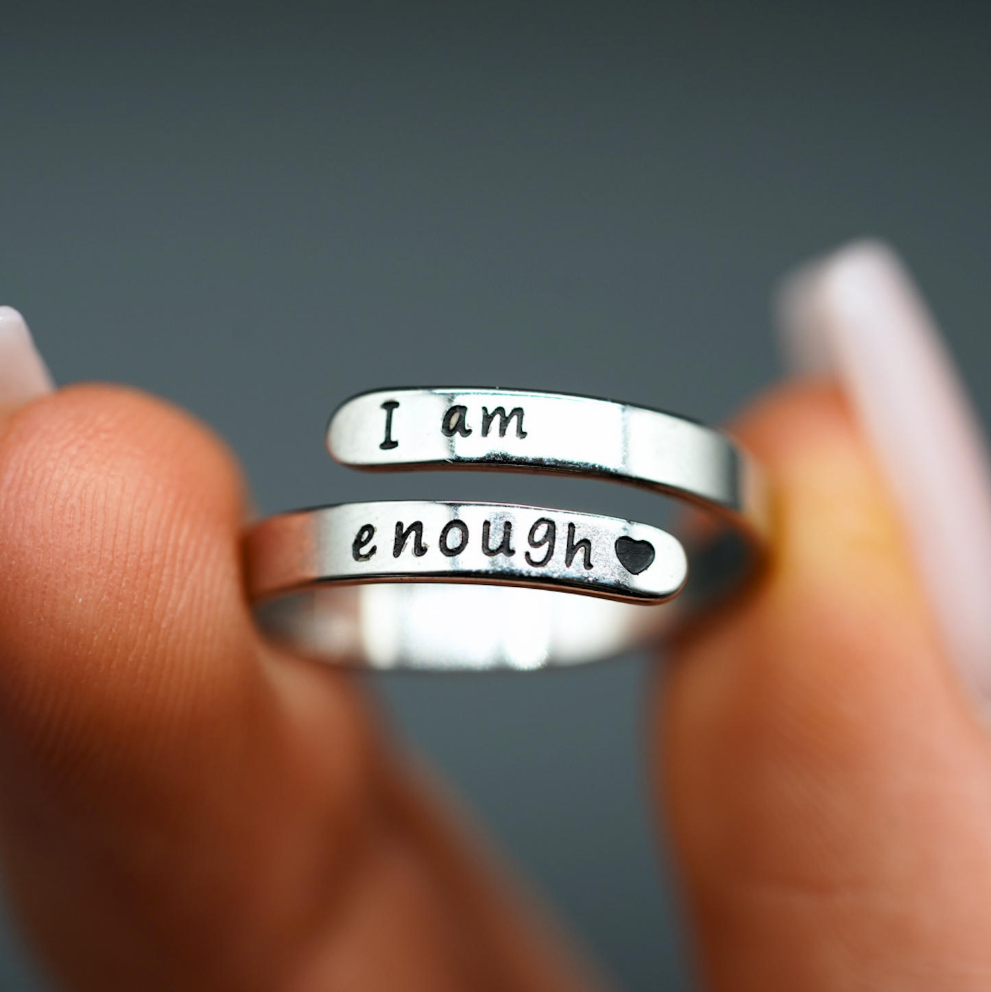 Silberner Motivationsring mit Gravur "I am enough", verstellbar, Geschenkidee, Schmuck.