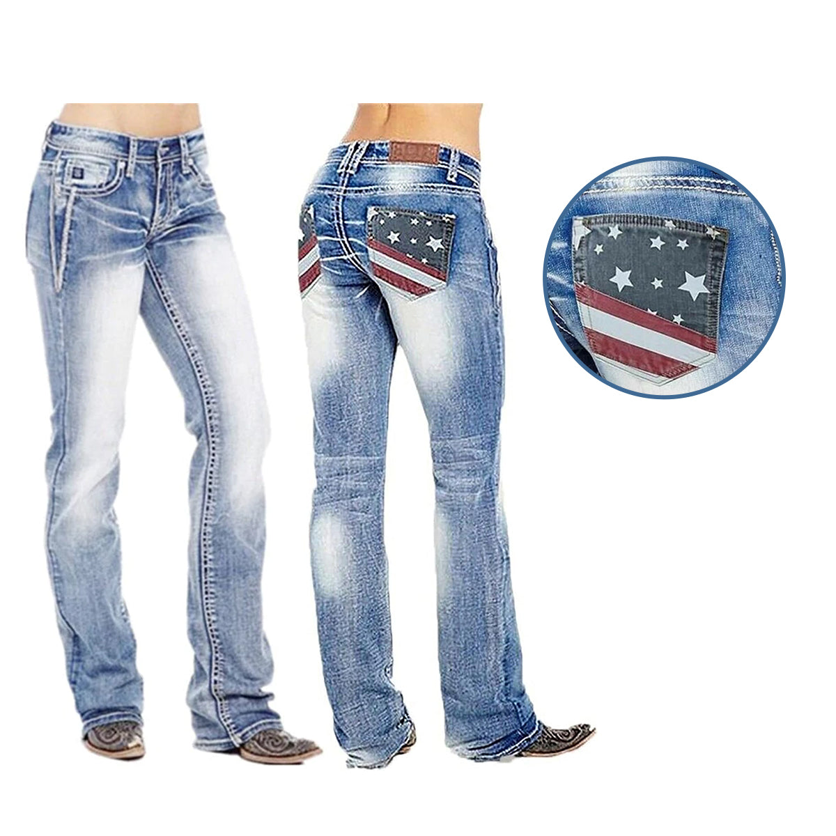 Dame bootcut jeans med flag-detaljer – Madison