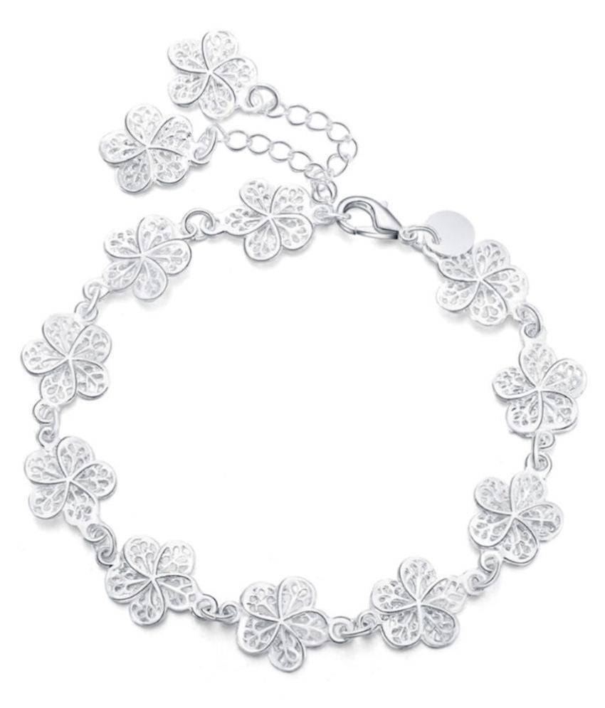 Silberarmband mit Kleeblatt-Design, filigran, verstellbar, Schmuck für Damen.
