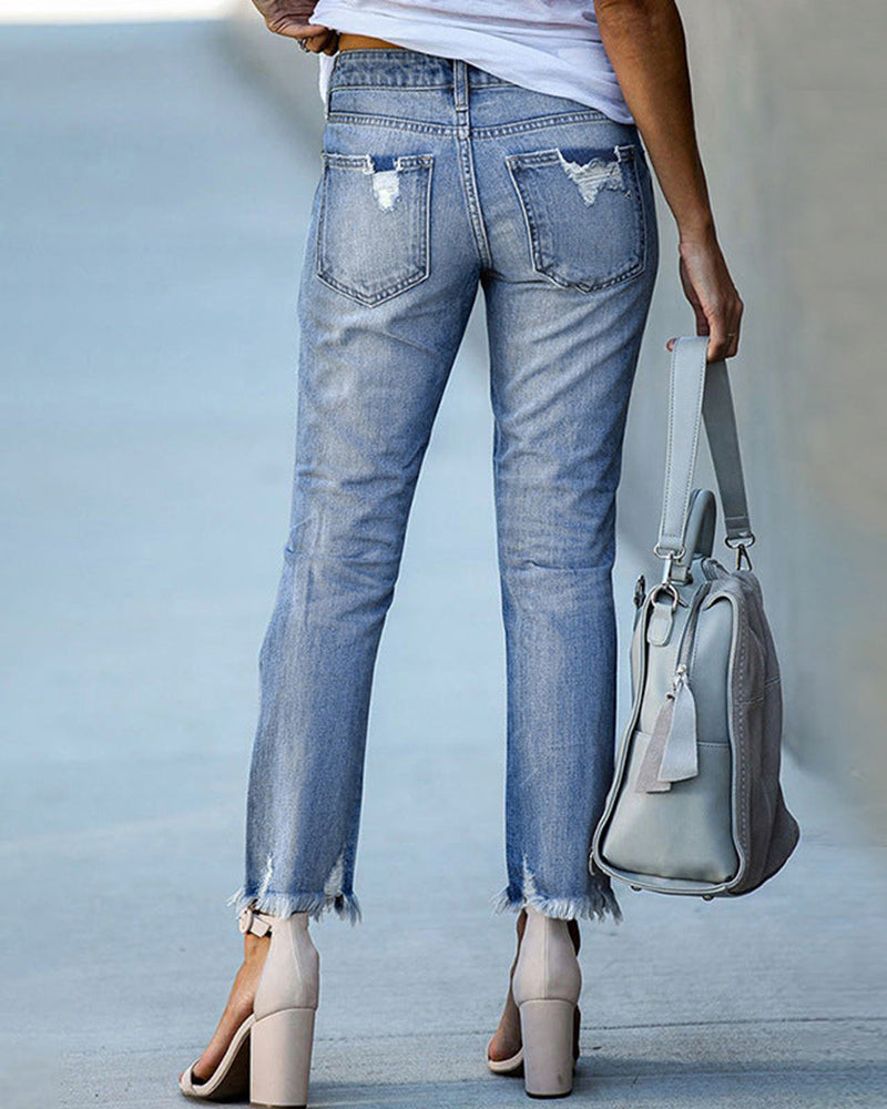 Dame-Slim-Fit-Jeans med revner – Liora efterårseditiøn