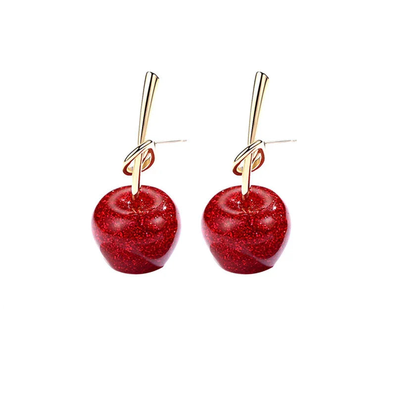 Rote Apfel-Ohrringe, glitzernd, goldener Stift, Modeschmuck, Damenaccessoire.