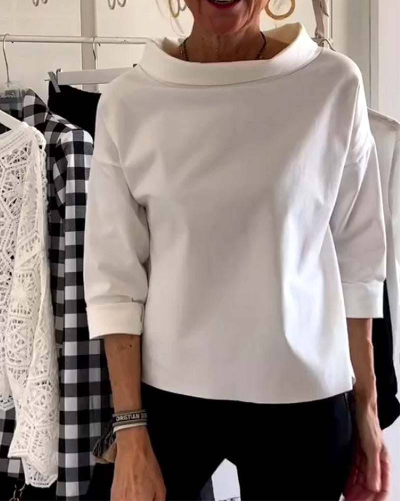 Dame efterårsbluse med høj krave og 3/4-ærmer – Mireille