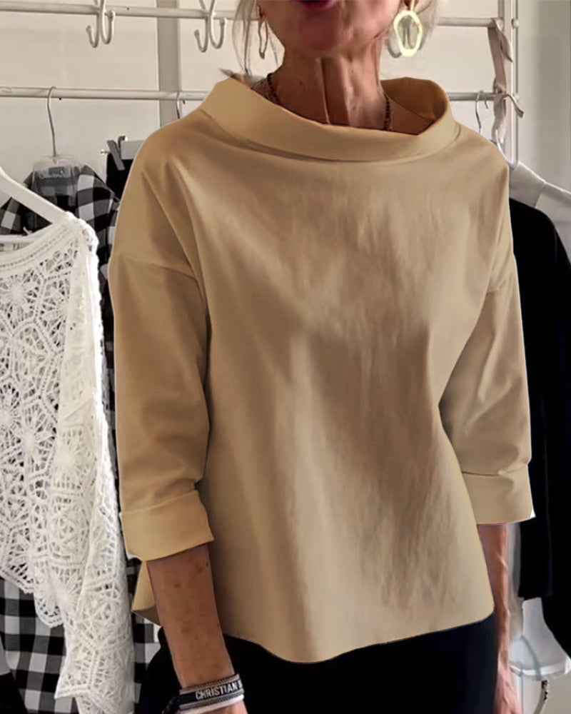 Dame efterårsbluse med høj krave og 3/4-ærmer – Mireille