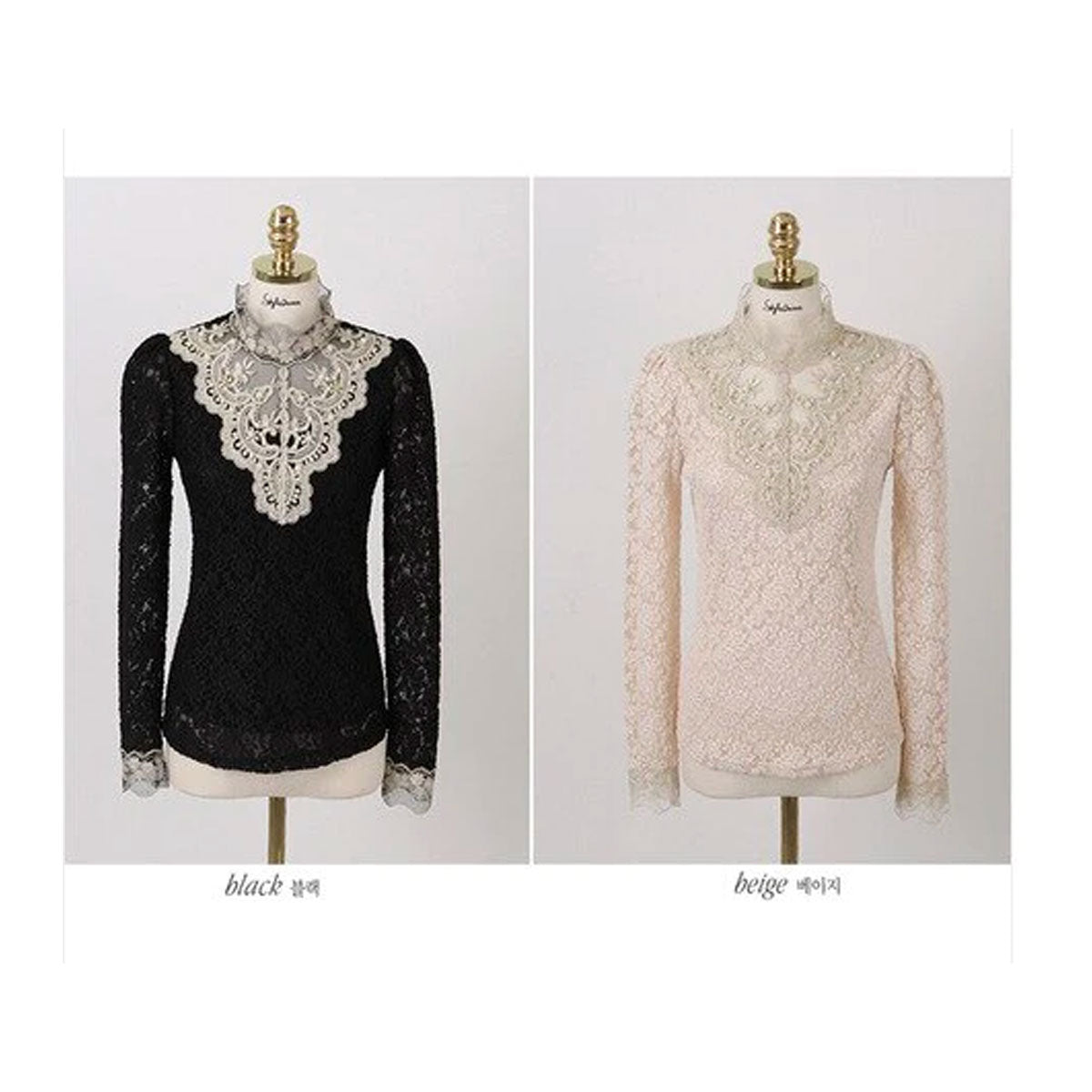 Damebluse med efterårs broderi blonde – Elisabeth