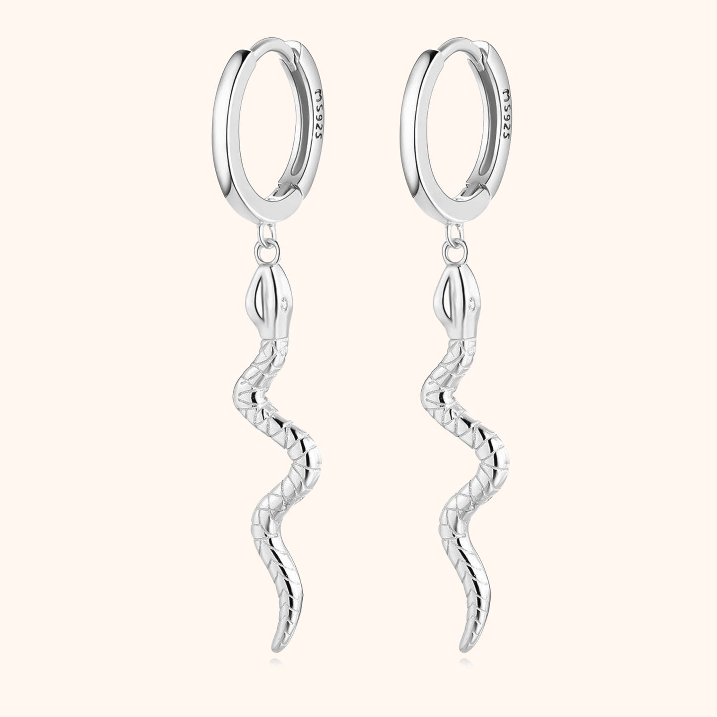 Silberne Schlangen-Ohrringe, 925 Sterling Silber, modisches Schmuckdesign, Damen-Accessoire.