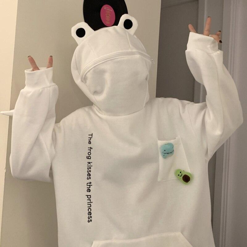 Unisex-hoodie med frø-design – Efterårsagtig Froggy-magi