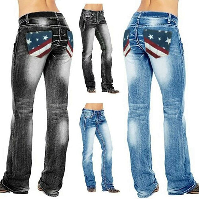 Dame bootcut jeans med flag-detaljer – Madison
