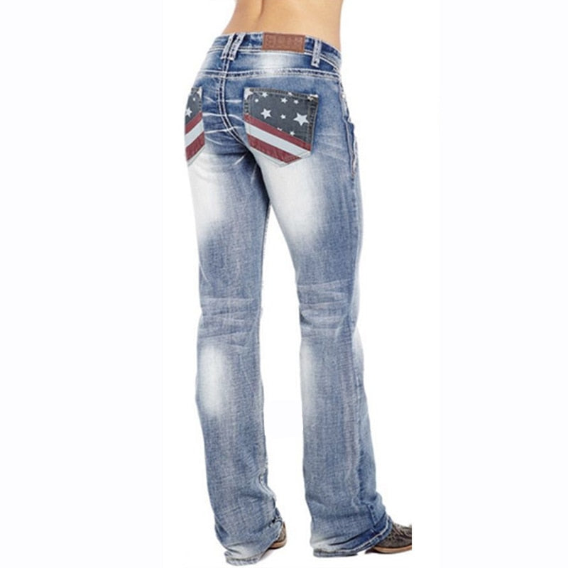 Dame bootcut jeans med flag-detaljer – Madison