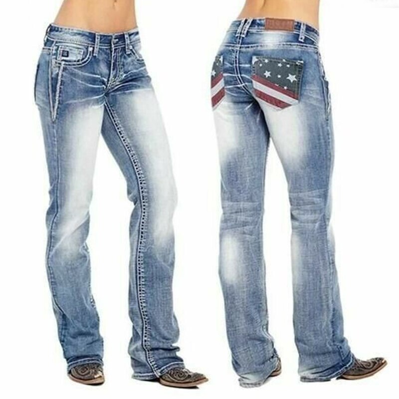 Dame bootcut jeans med flag-detaljer – Madison