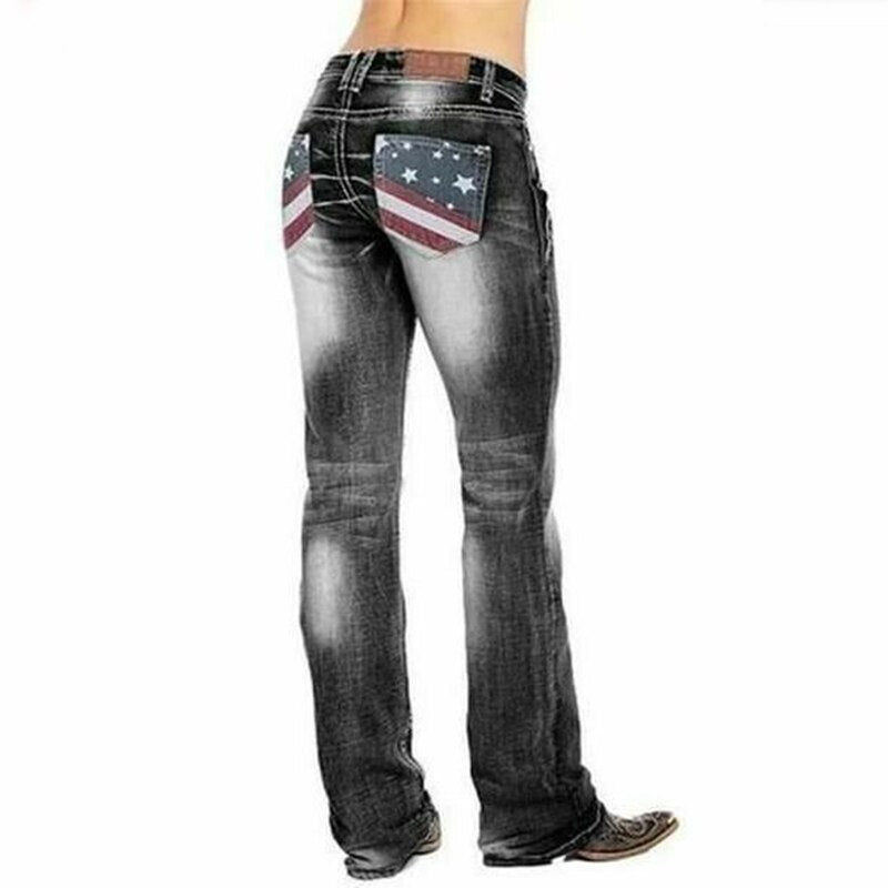 Dame bootcut jeans med flag-detaljer – Madison
