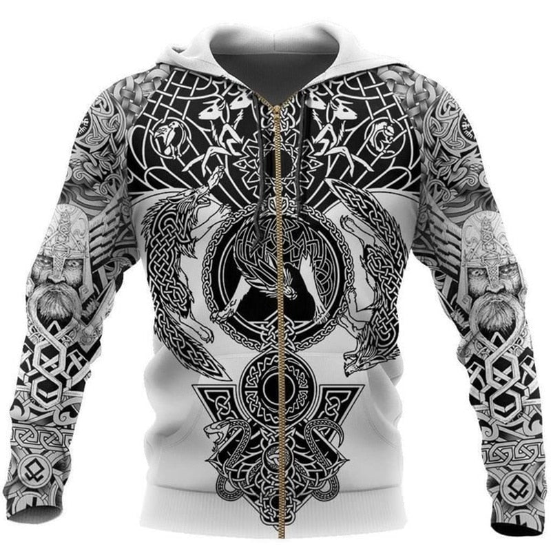 Efterårsinspireret Viking-hoodie med runer og kriger-motiver – Eirik
