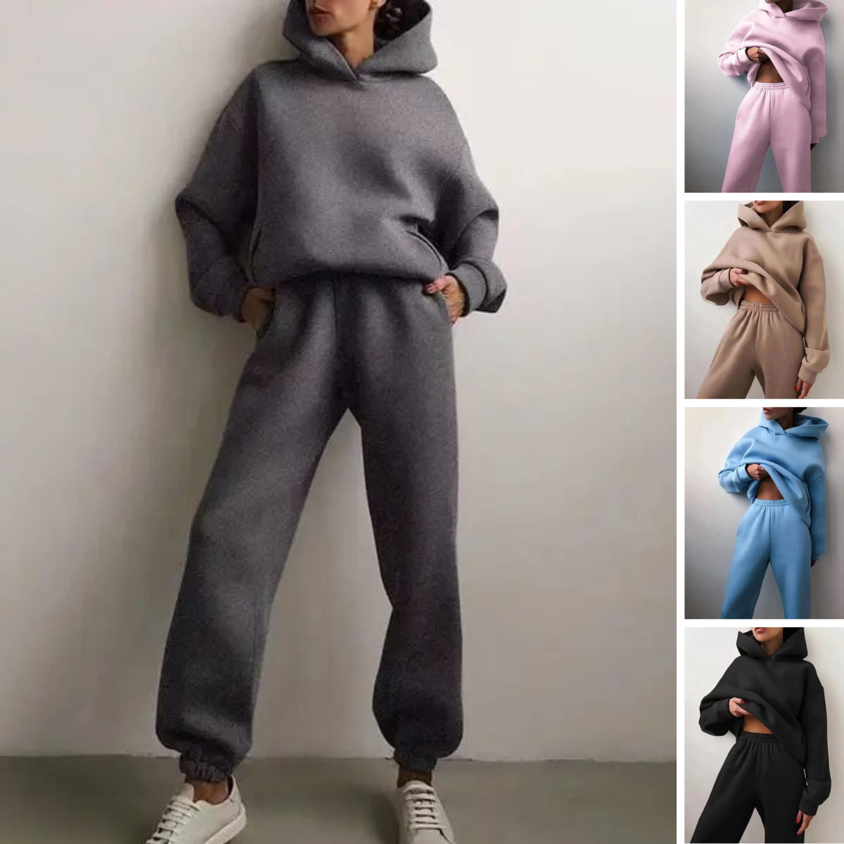 Dame hoodie og sweatpants sæt i fleece - efterårsmagi fra Marivelle