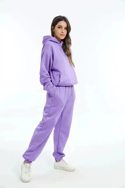 Dame hoodie og sweatpants sæt i fleece - efterårsmagi fra Marivelle