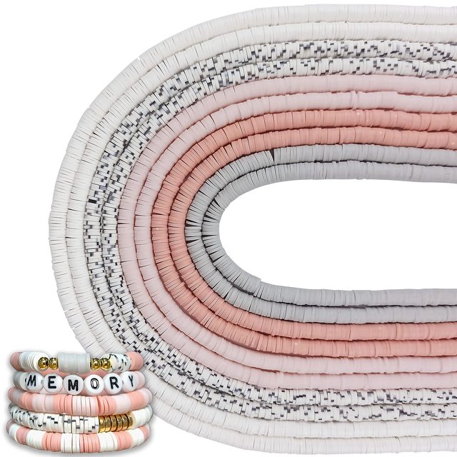 Polymerton-Perlen-Set, 6mm Heishi, rosa-weiß, Schmuckherstellung, DIY Bastelbedarf