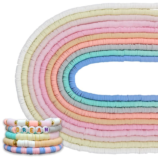 Bunte 6mm Heishi-Perlen aus Polymer für Schmuckherstellung, DIY-Armband-Kit.