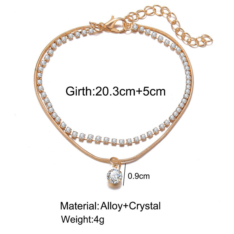 Goldene Boho-Fußkette mit Zirkonia, verstellbar, aus Legierung und Kristall, für Damen.