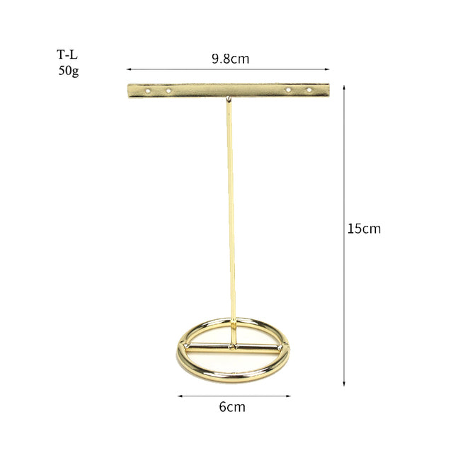 Goldener T-förmiger Schmuckständer aus Metall, 15cm hoch, für Ohrringe und Ringe.