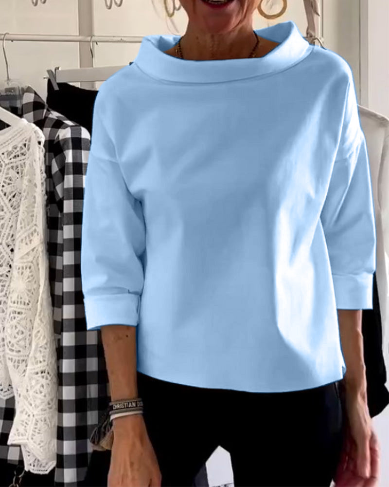 Dame efterårsbluse med høj krave og 3/4-ærmer – Mireille