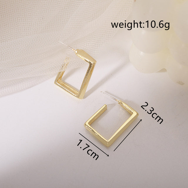 Goldene quadratische Ohrringe, Metall, 2,3 cm, modisch, Damen, Hochzeit, Party, koreanischer Stil.