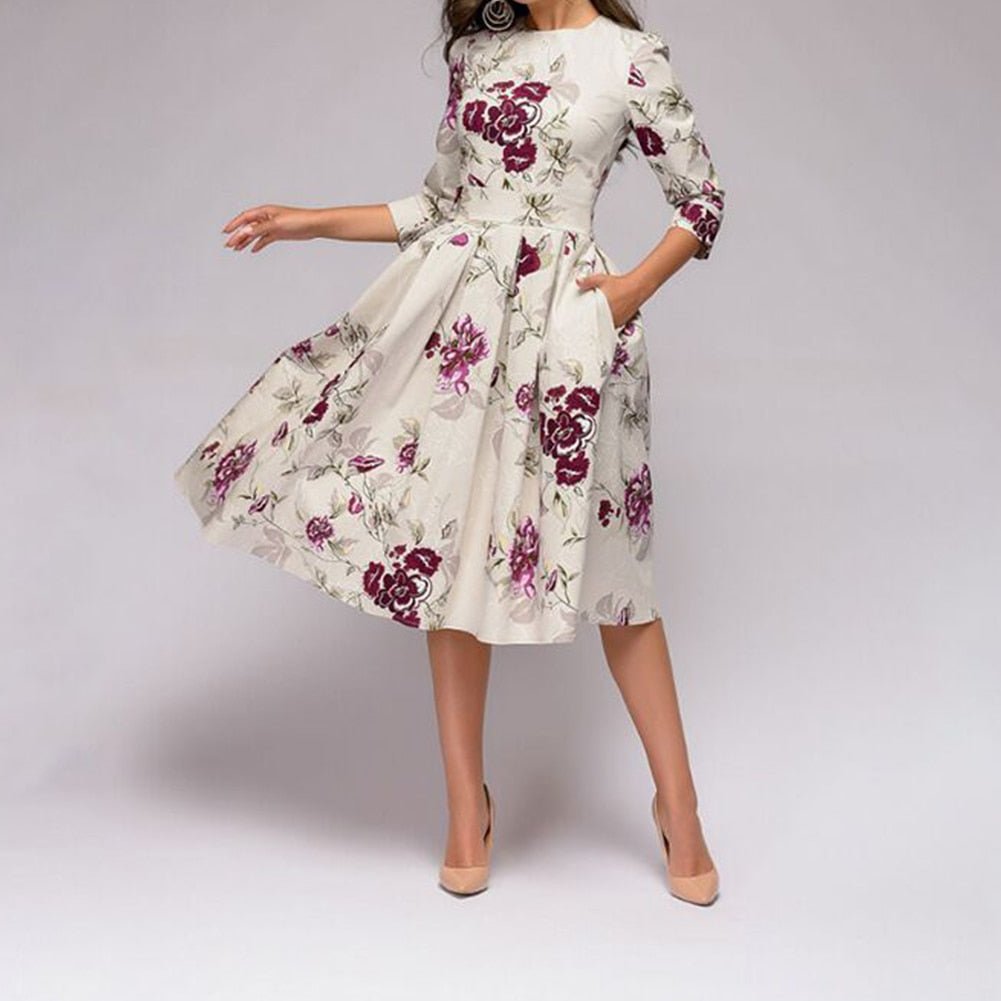 Retro kjole med efterårsblomsterprint – Florina
