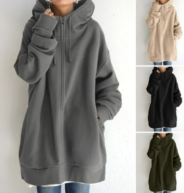 Oversized dame hoodie med lynlås og hætte – Efterårsmagi Meliora