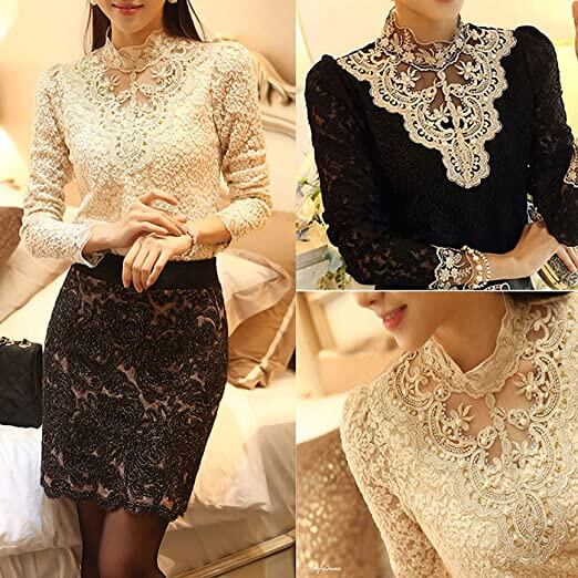 Damebluse med efterårs broderi blonde – Elisabeth