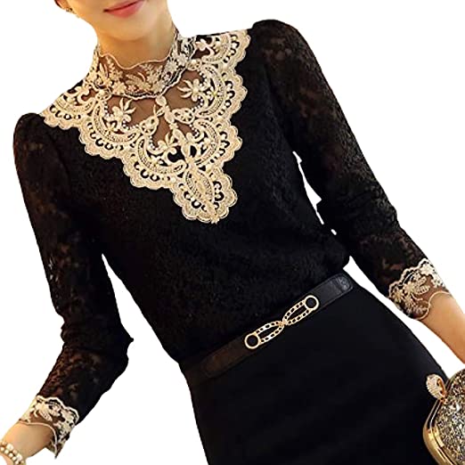 Damebluse med efterårs broderi blonde – Elisabeth