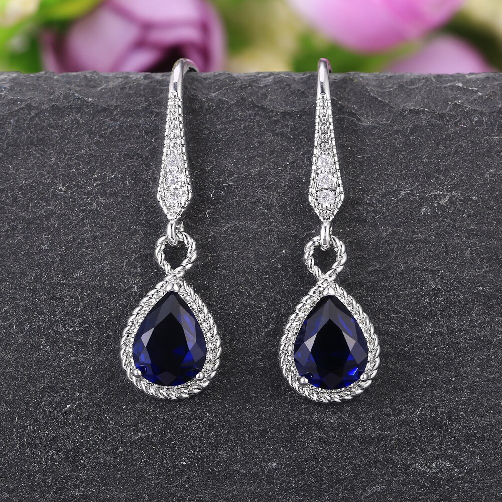 Blaue Zirkonia Ohrringe, Tropfenform, Silber, Damen, Hochzeitsschmuck, elegant, hochwertig.