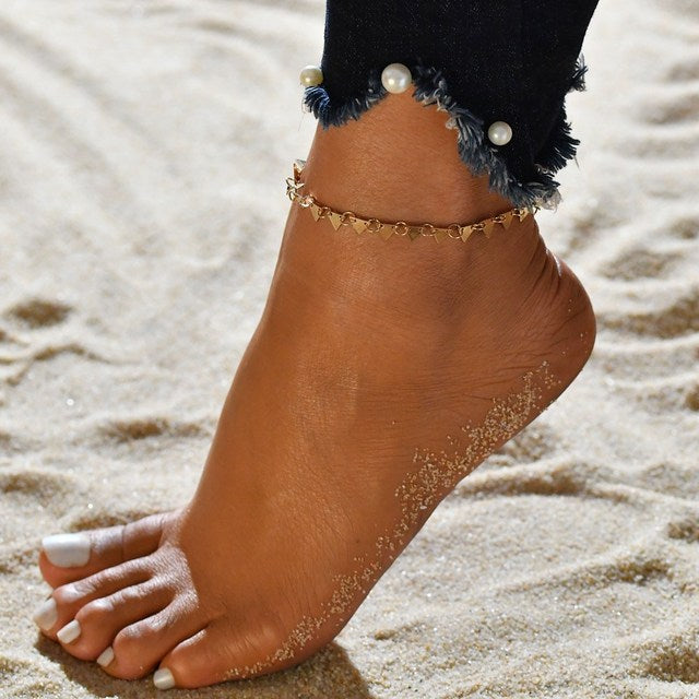Goldene Boho-Fußkette mit Zirkonia, Damen, Strand, modisch, Schmuck, Sommeraccessoire.
