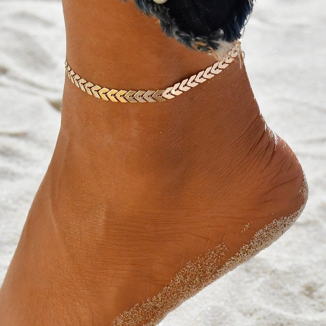 Boho Fußkettchen für Damen, goldfarben, Zirkonia, Strand, modisch, Schmuck.