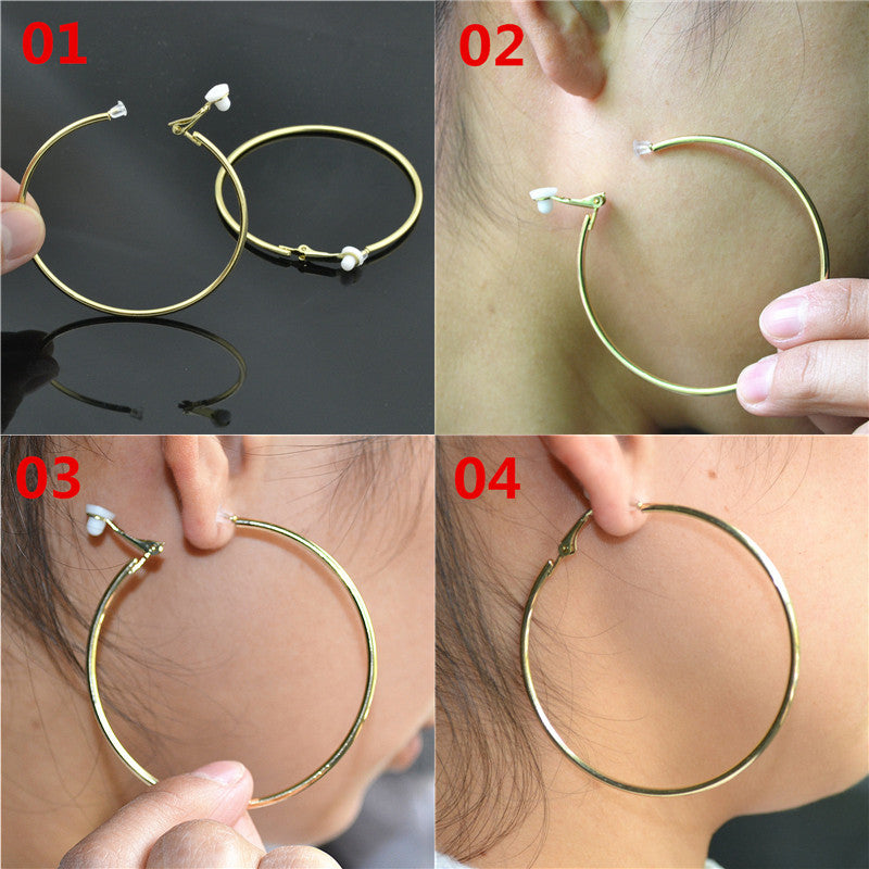 Ohrringe ohne Stecker, große Kreolen, roségold, silber, klassisch, modisch, Clip-Design.