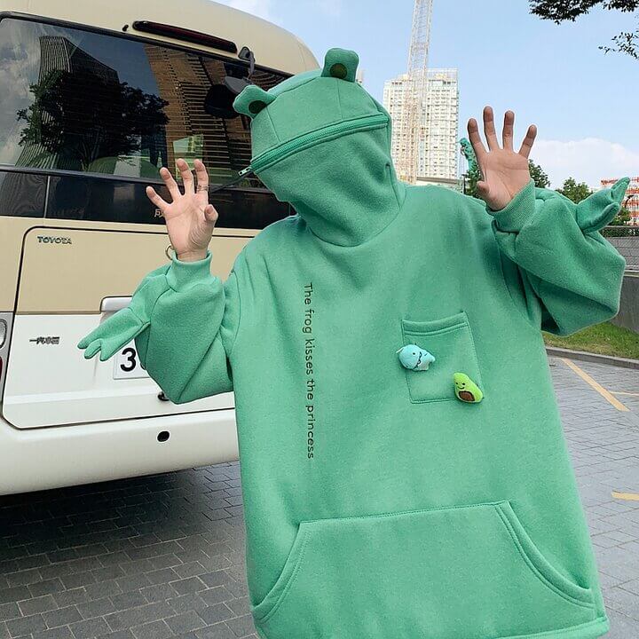 Unisex-hoodie med frø-design – Efterårsagtig Froggy-magi