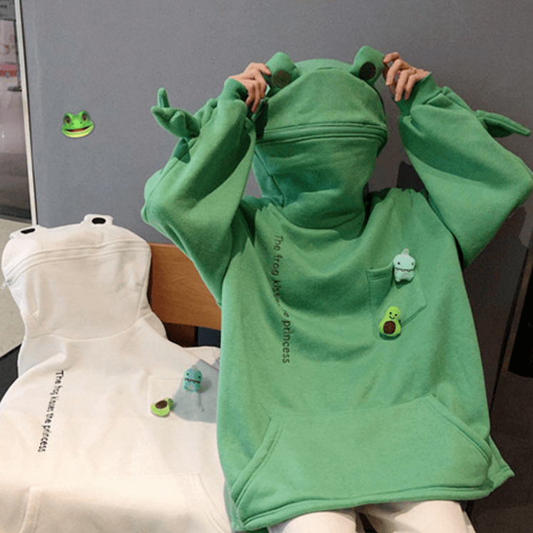 Unisex-hoodie med frø-design – Efterårsagtig Froggy-magi