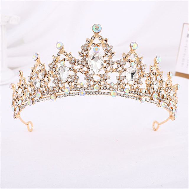 Goldene Kristallkrone für Mädchen, kleine Tiara, Hochzeit, Prom, Haarschmuck, Brautschmuck.