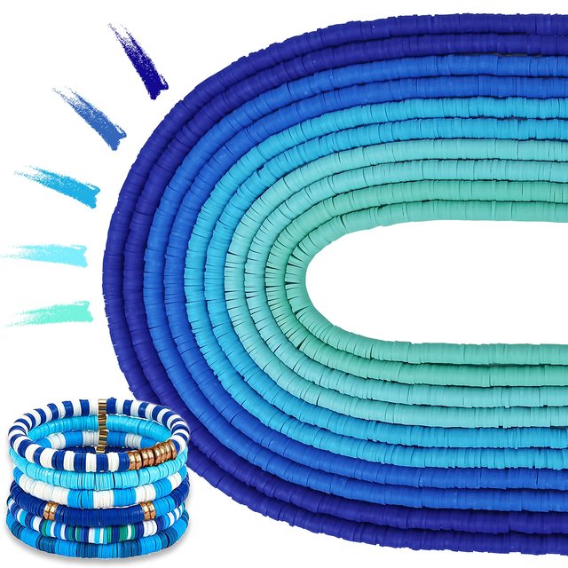Blaue Heishi-Perlen aus Polymer für Schmuckherstellung, 6mm, DIY-Armband, Bastelbedarf.
