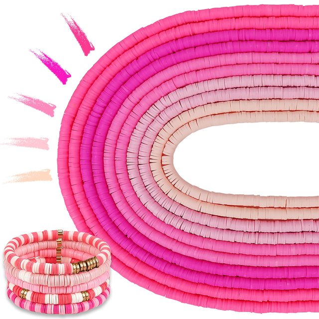 6mm Heishi Perlen aus Polymer Clay in Rosa für Schmuckherstellung, DIY Armband Bastelset