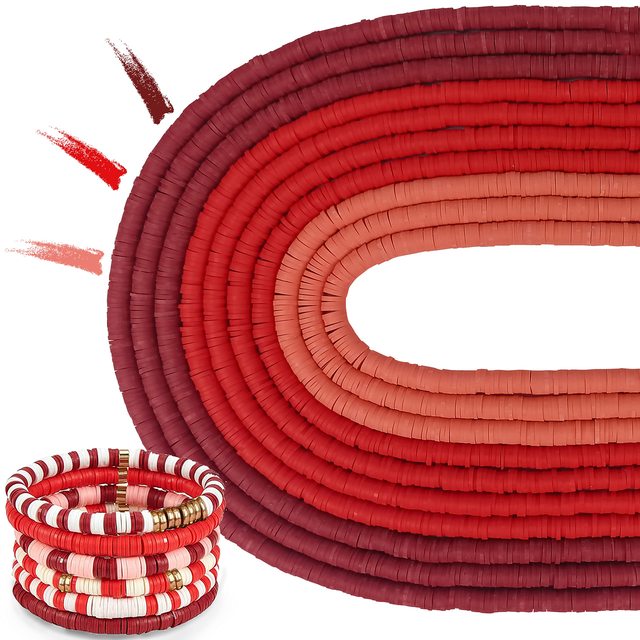 Rote Polymer Clay Heishi Perlen 6mm für Schmuckherstellung, DIY Armband Bastelset.
