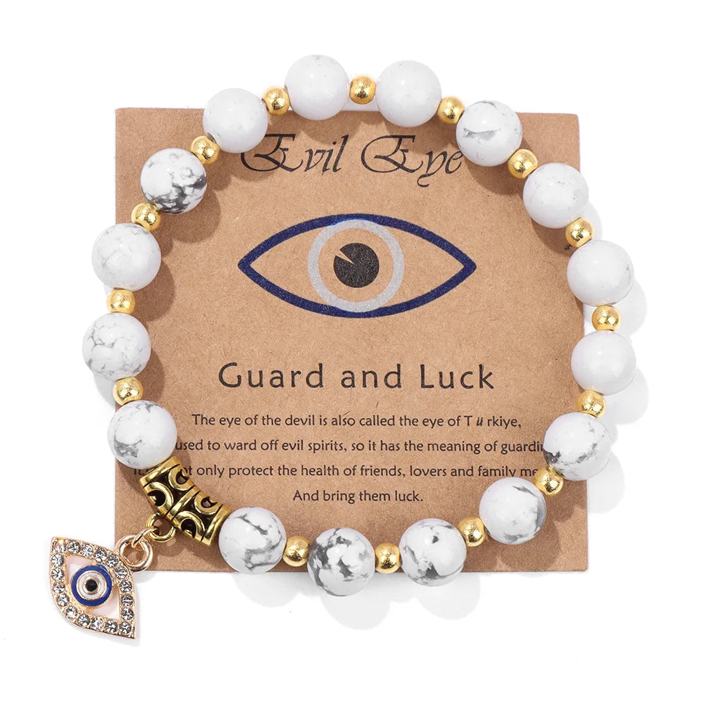 Howlith-Armband mit goldenen Perlen und Nazar-Anhänger, Schutz und Glück, Schmuckaccessoire
