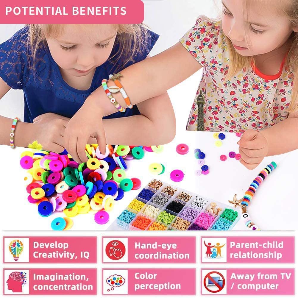 Kinder basteln mit bunten Heishi-Perlen, 6mm, für Schmuckherstellung, Hand-Augen-Koordination.
