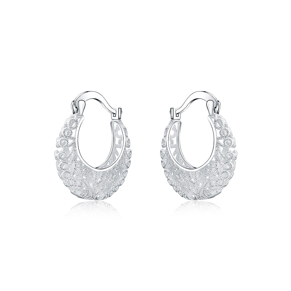 925 Sterling Silber Blumen-Kreis Ohrringe, kleine Hoops, Damen Schmuck, Hochzeitstrend.