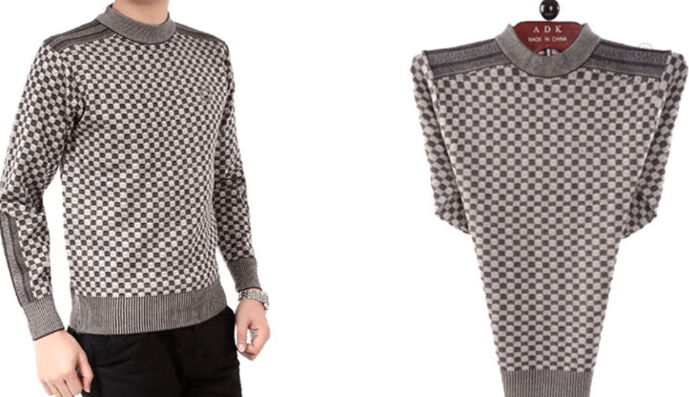 Herre-naturpullover med ternet strikmønster – Fabian