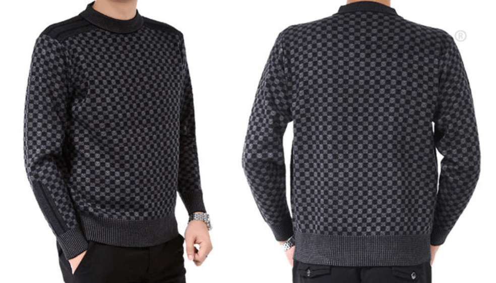 Herre-naturpullover med ternet strikmønster – Fabian