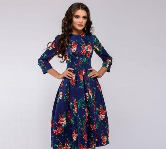 Retro kjole med efterårsblomsterprint – Florina