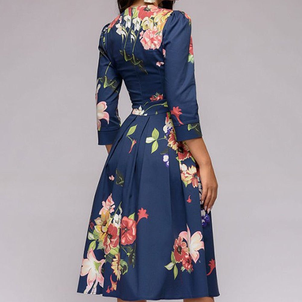 Retro kjole med efterårsblomsterprint – Florina
