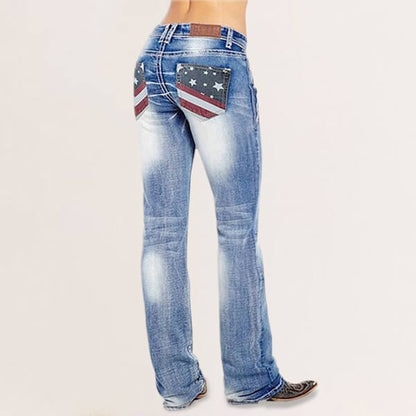 Dame bootcut jeans med flag-detaljer – Madison