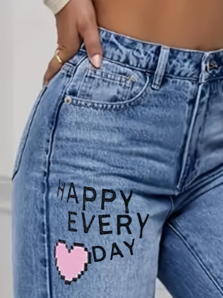 Damejeans med hjerte- og graffiti-print - Lotte