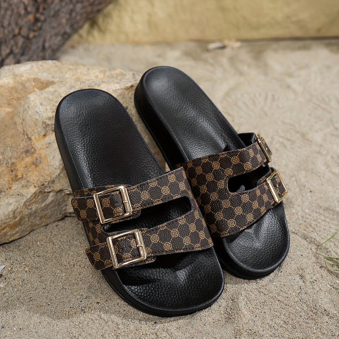 Justerbare sandaler med sort-brunt mønster – Noëla